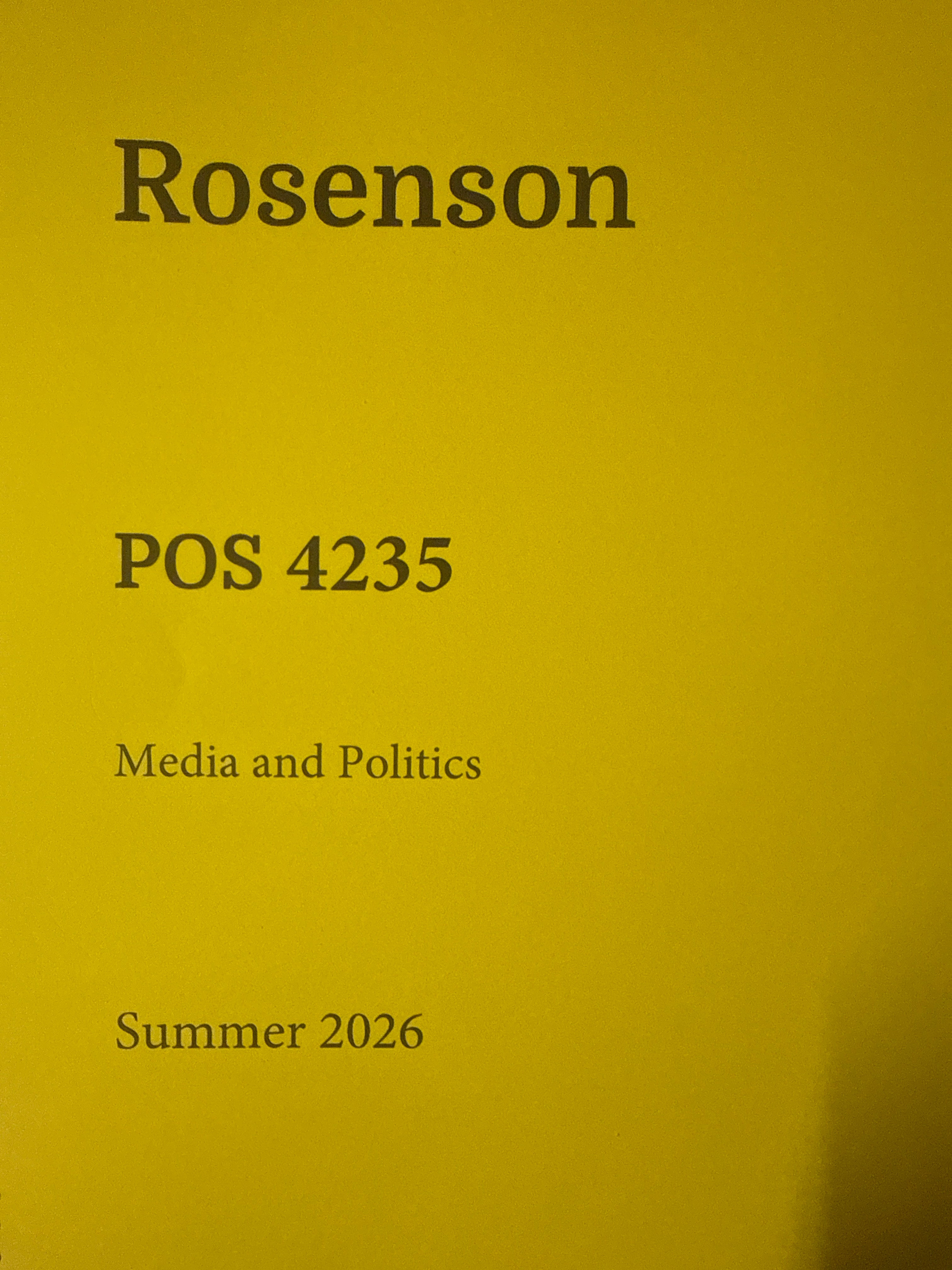 POS 4235 Professor Rosenson